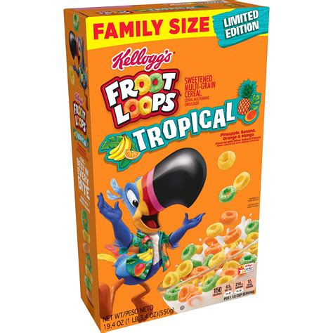 Kellogg's Froot Loops, Breakfast Cereal, Tropical, Family Size, 19.4 Oz ...