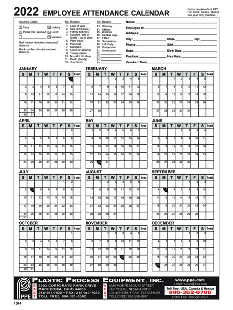 2022-2024 Form PPE Employee Attendance Calendar Fill Online, Printable ...