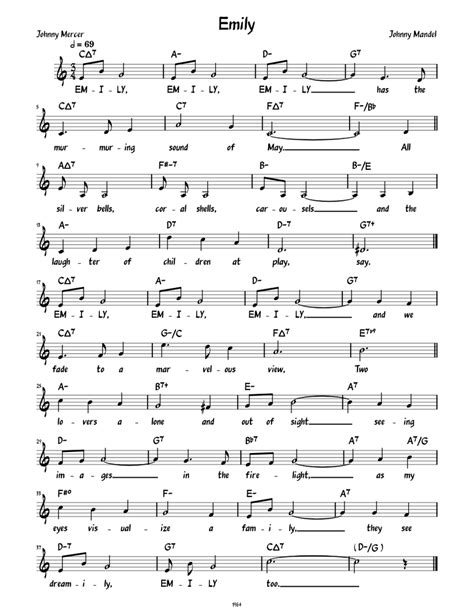 Emily (Lead sheet with lyrics ) Sheet music for Piano (Solo) Easy | Musescore.com