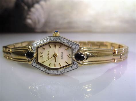 ELGIN Wrist Watch, Ladies Wrist Watch, Quartz Watch, Genuine Sapphire Diamond Watch, Womens ...