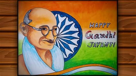 Gandhi jayanti drawing / Gandhiji drawing by oil pastel / Gandhiji painting with Indian map ...