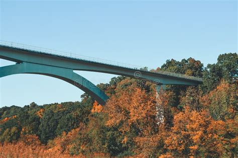 Double Arch Bridge Over Colorful Trees Around in Tennessee Under Sunset ...