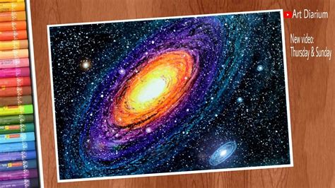 Galaxy Art with Oil Pastels | Andromeda Galaxy drawing Step by step ...