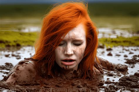 Beautiful Redhead Woman Sinking in Goey Peat Bog Quicksand · Creative ...