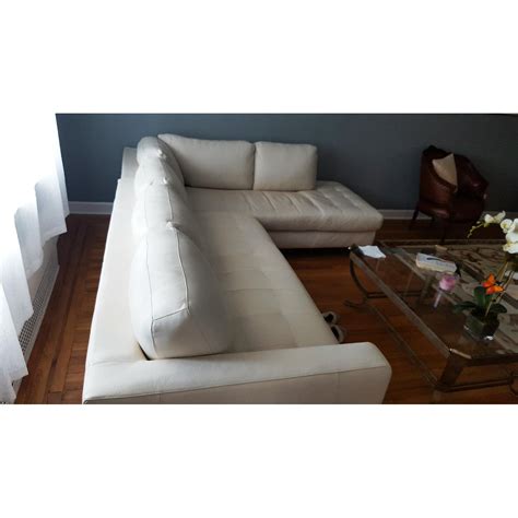 White Leather Sectional Sofa w/ Chaise Lounge - AptDeco