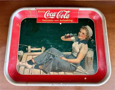 VINTAGE ORIGINAL 1940 Coca-Cola,Coke Serving Tray "Sailor Girl Fishing ...