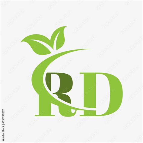 RD Letter Logo with swoosh leaves icon vector. RD creative and nature ...