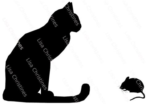 Cat and Mouse Black Silhouette Illustration Clipart Instant - Etsy