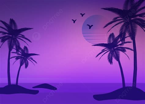 Purple Theme Summer Beach Coconut Tree Sunset Background, Sunset ...