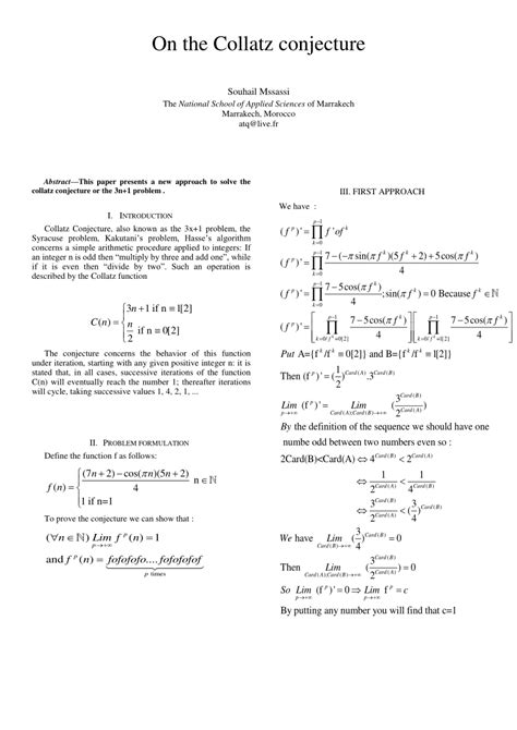 (PDF) On the Collatz Conjecture