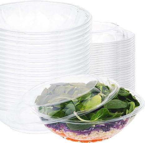 Plastic Salad Bowls with Lids (10 Count) 64 oz. Disposable Serving Bowls - Plastic Serving Bowls ...