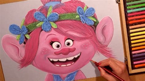 Drawing Poppy Cartoon Character from Trolls Cartoon. Soft Pastel. - YouTube
