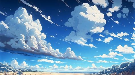 Premium Photo | Anime background art of endless beautiful blue sky with lots of clouds neural ...