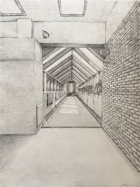 High School Hallway Drawing