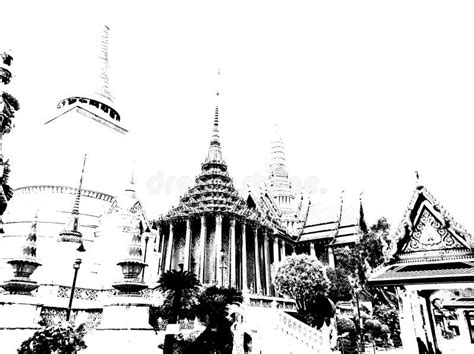 The Grand Palace Wat Phra Kaew Bangkok Thailand Illustrations Creates an Black and White ...