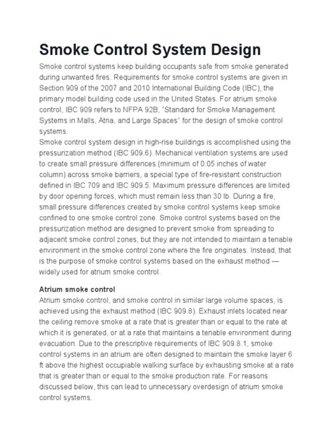 Smoke Control System Design | PDF | Equations | Smoke