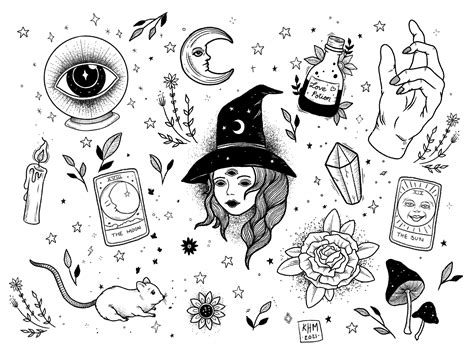 Witch Tattoo Flash Sheet #1 | KateHelenMuir