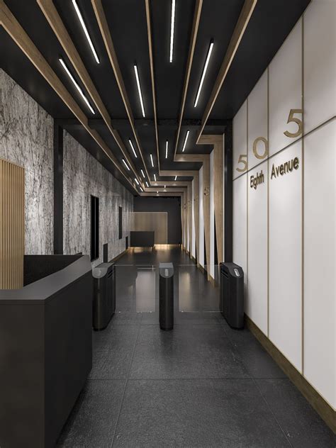 Midtown Lobby — BR Design Associates | Office ceiling design, Office lobby design, Corridor design