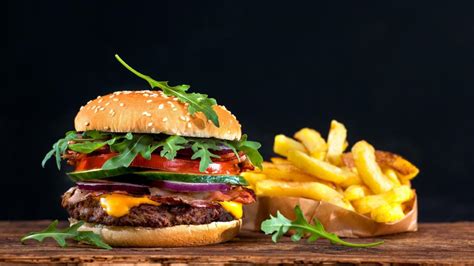 Hamburger with french fries wallpaper - backiee