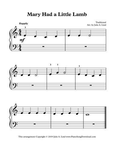 Mary Had a Little Lamb - right hand only, easy piano sheet music for beginners. Free to download ...