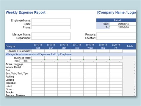 EXCEL of Weekly Expense Report.xlsx | WPS Free Templates