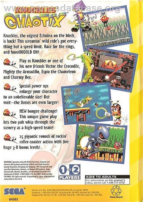 Knuckles' Chaotix - Sega 32X - Artwork - Box Back