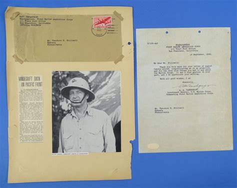 1943 Letter from U.S. Marine Corps General Alexander Vandegrift, Medal ...