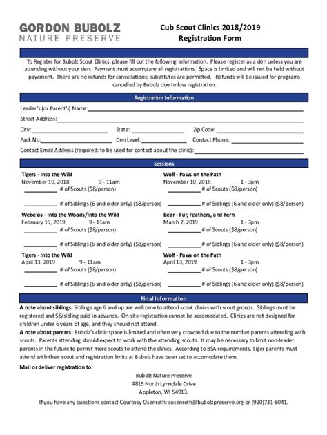 Fillable Online Cub Scout Clinics 2018/2019 Registration Form Fax Email Print - pdfFiller