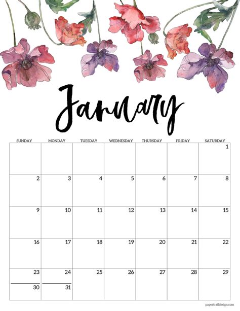 2022 Free Printable Calendar – Floral - Paper Trail Design