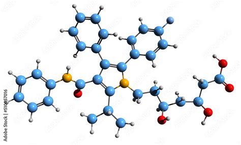 3D image of Atorvastatin skeletal formula - molecular chemical ...