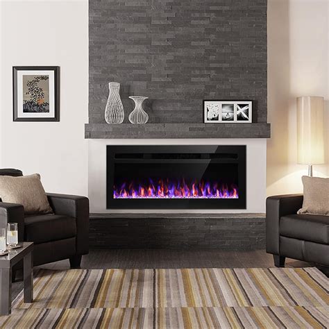 Symple Stuff Recessed and Wall Mounted Electric Fireplace, Remote Control, Adjustable Flame ...