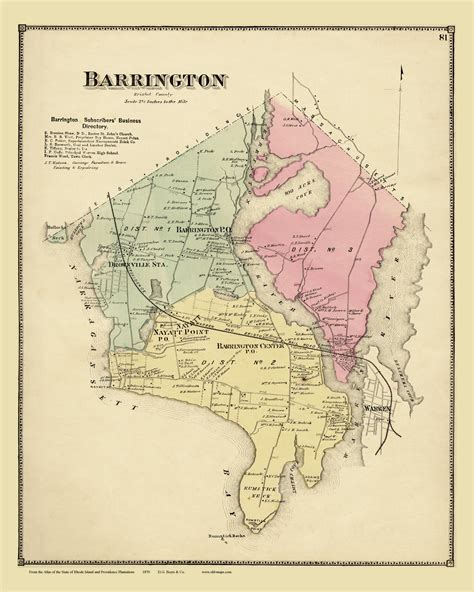 Barrington, Rhode Island 1870 - Old Town Map Reprint - OLD MAPS