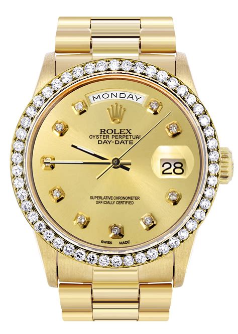 Rolex Day-Date | Presidential | 18K Yellow Gold | Diamond Bezel | Gold ...