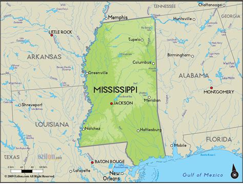 Geographical Map of Mississippi and Mississippi Geographical Maps ...