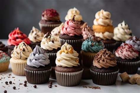 Premium AI Image | Pile of cupcakes in different flavors with a topper ...