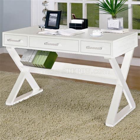 White Finish Modern Home Office Desk w/Criss-Cross Legs