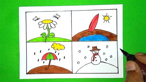 How to Draw Four Seasons Drawing | Summer, Winter, Autumn & Spring Seasons - YouTube