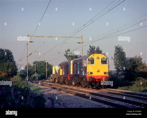 DRS class 20 diesel locomotives with a nuclear flask train near Stock ...