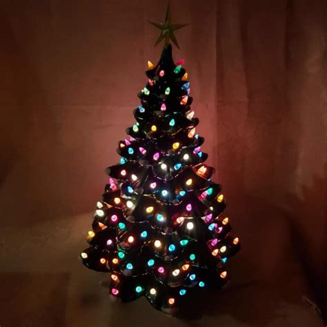 Vintage Large Ceramic Green Flocked Light-up Christmas Tree – Aunt ...