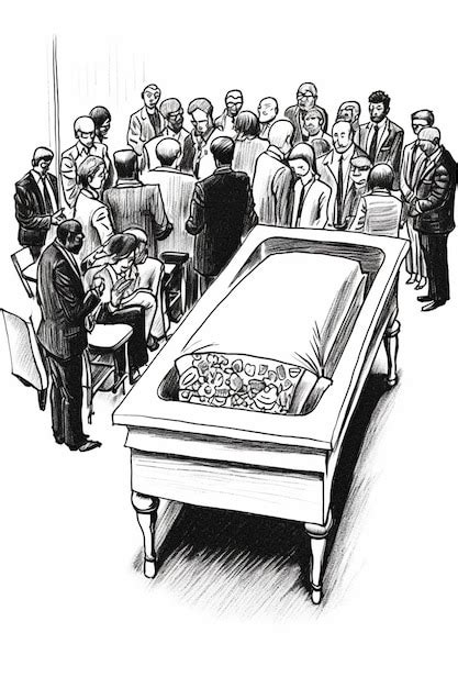 Premium AI Image | drawing of a funeral service with a casket in the ...