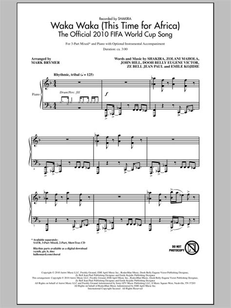 Waka Waka (This Time For Africa) - The Official 2010 FIFA World Cup Song | Sheet Music Direct