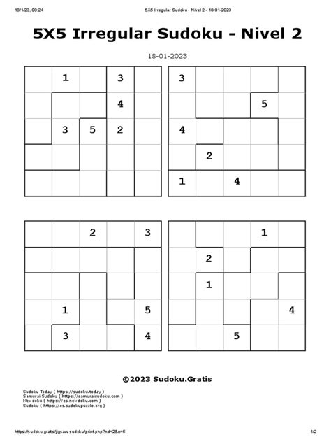 5X5 Irregular Sudoku - Nivel 2 - 18-01-2023 | PDF | Logic Puzzles