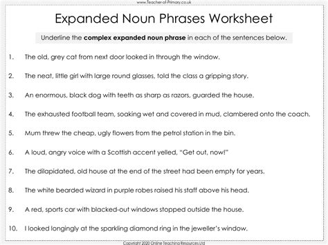 Expanded Noun Phrases - Worksheet | English Year 5