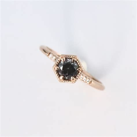 Rose Gold Grey Spinel Ring Hexagon Spinel Ring Low Profile - Etsy