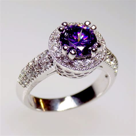 dark purple halo engagement ring cz ring halo ring cz