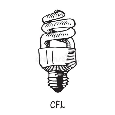 CFL Lamp Type, Woodcut Style Design, Hand Drawn Doodle, Sketch Stock ...