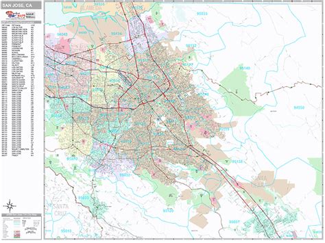 San Jose California Zip Code Wall Map (Premium Style) by MarketMAPS