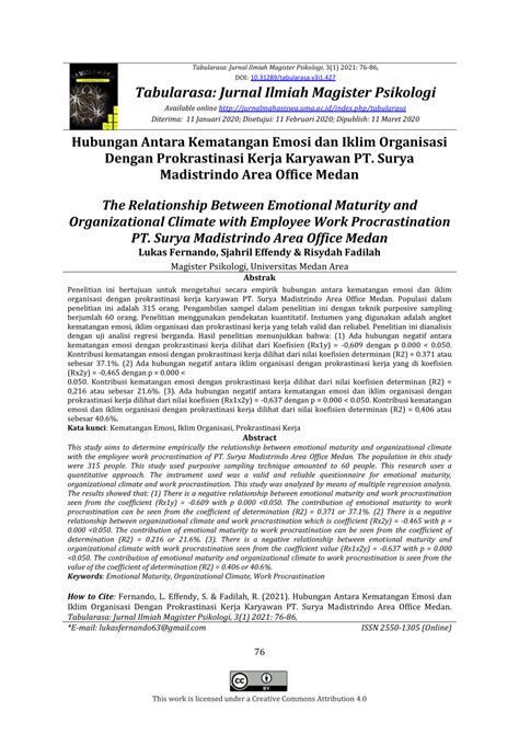 (PDF) Hubungan Antara Kematangan Emosi dan Iklim Organisasi Dengan ...