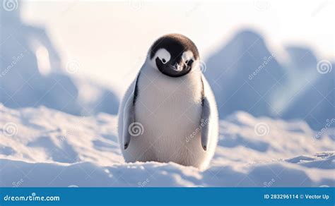 A Baby Penguin Standing on Snow. Generative AI. Stock Illustration ...