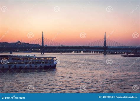 Turkey, Istanbul Bridge at Sunset Stock Photo - Image of gold ...